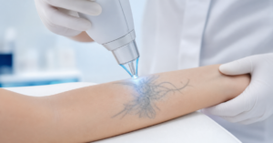 Laser tattoo removal treatment on the Gold Coast — professional clinic handpiece over a faded tattoo